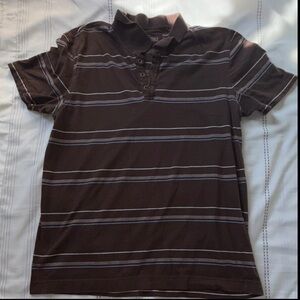 Aeropostale Brown Polo with White and Light Blue Stripes